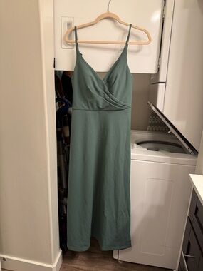 Azazie Eucalyptus green bridesmaid dress with stretch crepe fabric